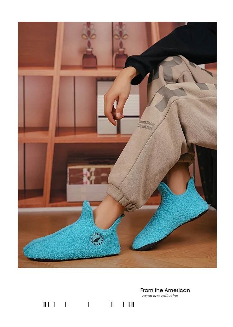 YRZL Winter Slippers Men Indoor Slippers Non-slip Warm Women and Men Slipper Ankle Soft Shoes Comfortable Flat Home Cotton Shoes