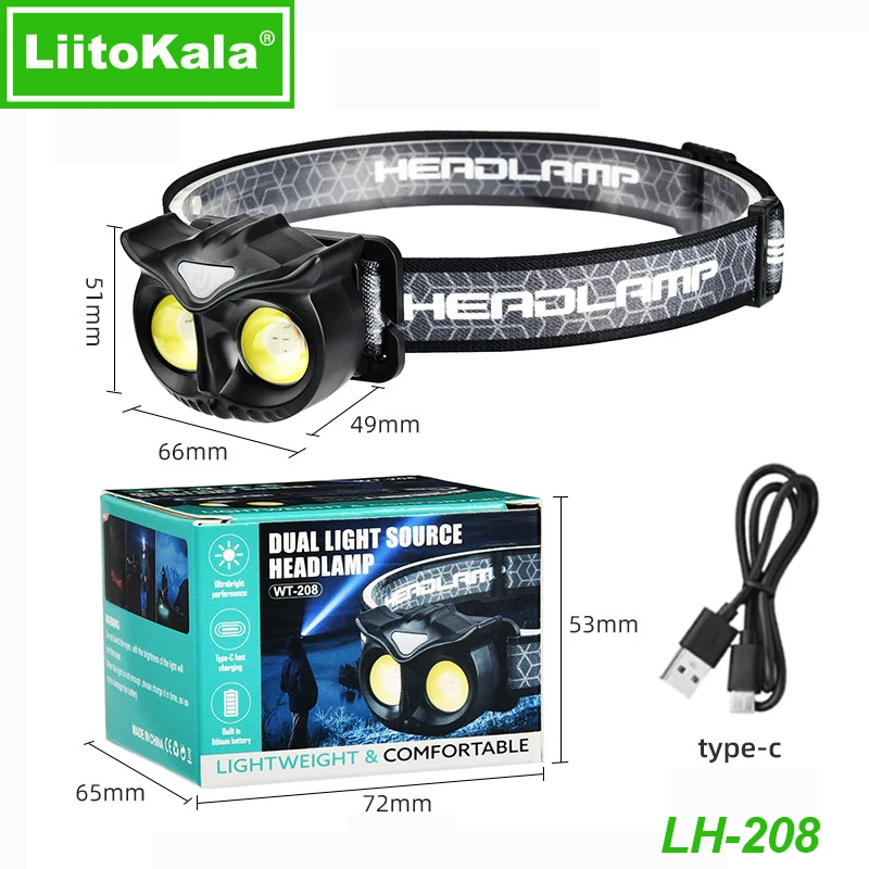 Lampe frontale LiitoKala Petite Chouette LH-208 209 compatible piles AAA pour randonnée et pêche légère