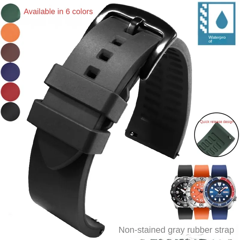 

General Brand Flat Interface Fluororubber Watch Strap With Men And Women 19/20/21/22/23/24mm