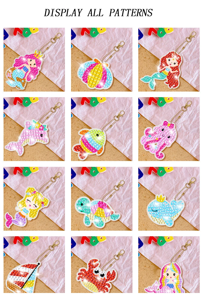 15 Pack - DIY Seaworld Kids Diamond Art Keychains
