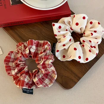 Corea Cute Dot Plaid Scrunchies Donne Ragazze Elastici per capelli Elastici Accessori Cravatta Anello per capelli Corda Copricapo Copricapo Ornamento 1