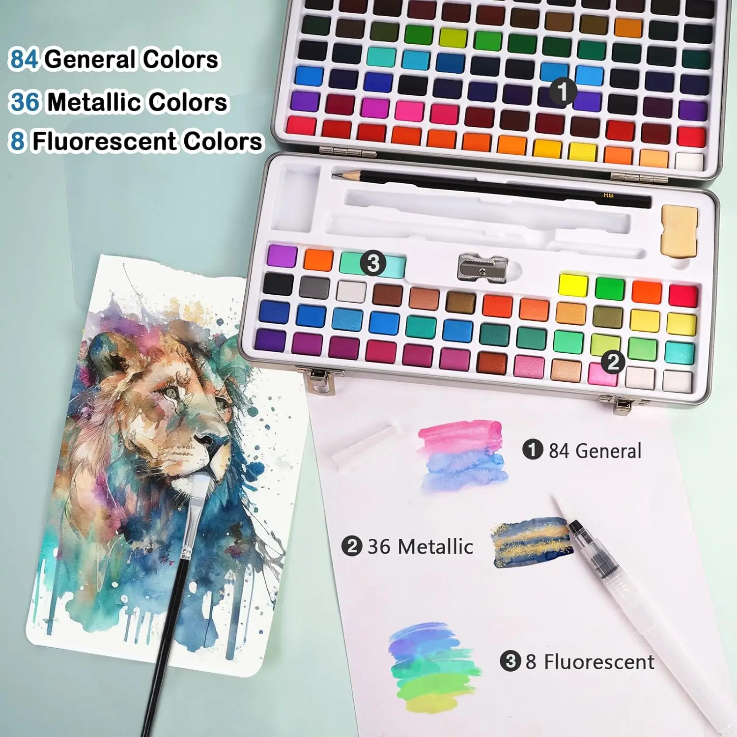 128Colors Watercolor Paint Set Water Brush Pens Drawing Pencil Ideal For Painting Drawing Art Supplies For Adults