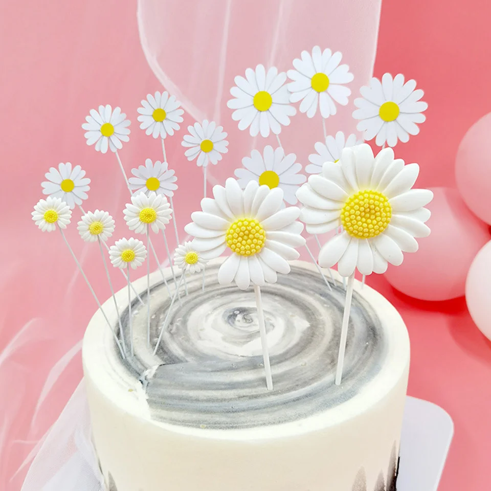 1set Resin Daisy Cake Topper Multi Size Daisy Flower Balloons for Girl‘s Birthday Party Cake Decorations Wedding Cake Decor