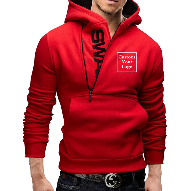 Mans Custom Logo Spring and Autumn Hoodies Letter Hooded Sweatshirt Patchwork Color Plus Zipper Hoodies