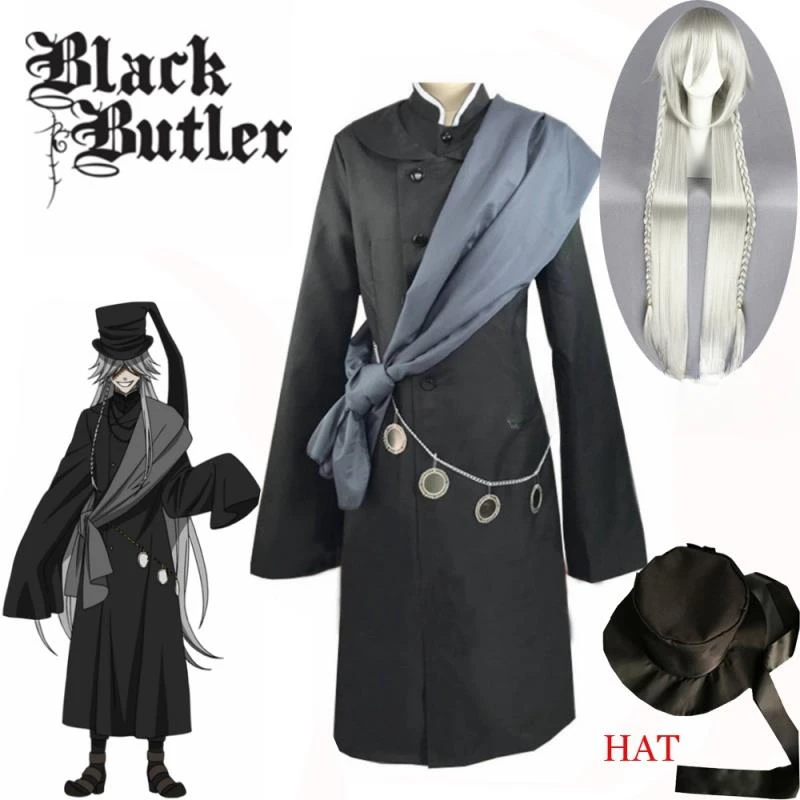 

Black Butler Kuroshitsuji Undertaker Cosplay Costume Halloween Party Costumes Custom Made Full Set Hat Chain and Wig 2023