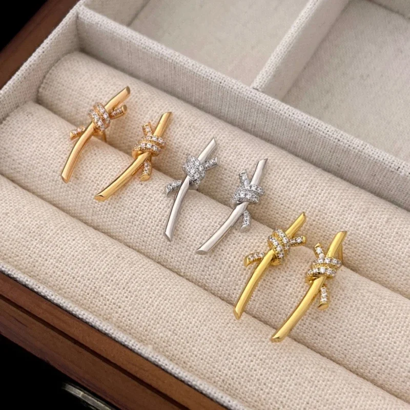 

ZY Hot selling 925 sterling silver inlaid with zircon knotted earrings Fashion new luxury brand jewelry banquet gifts