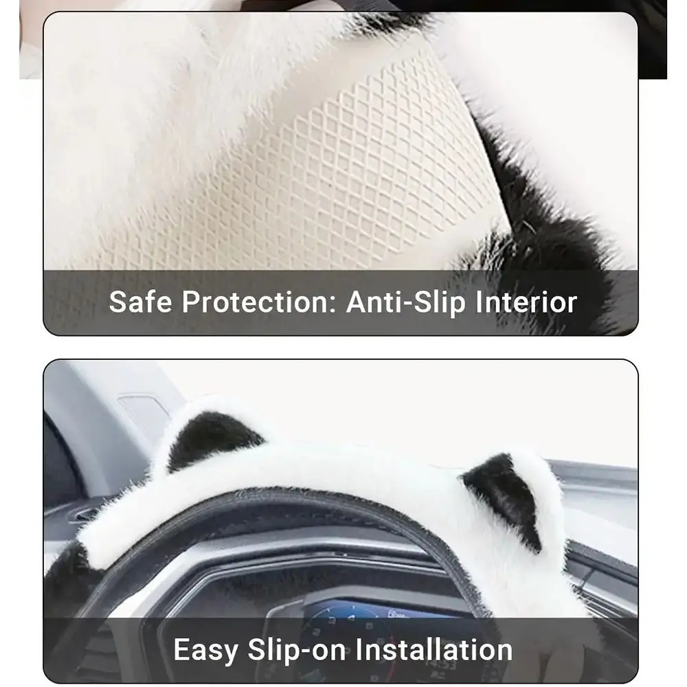 New Non-slip Steering Wheel Cover Soft Warm Plush Steering Cover Cute Stretchy Cat Ears Steering Wheel Cover for Car Steering