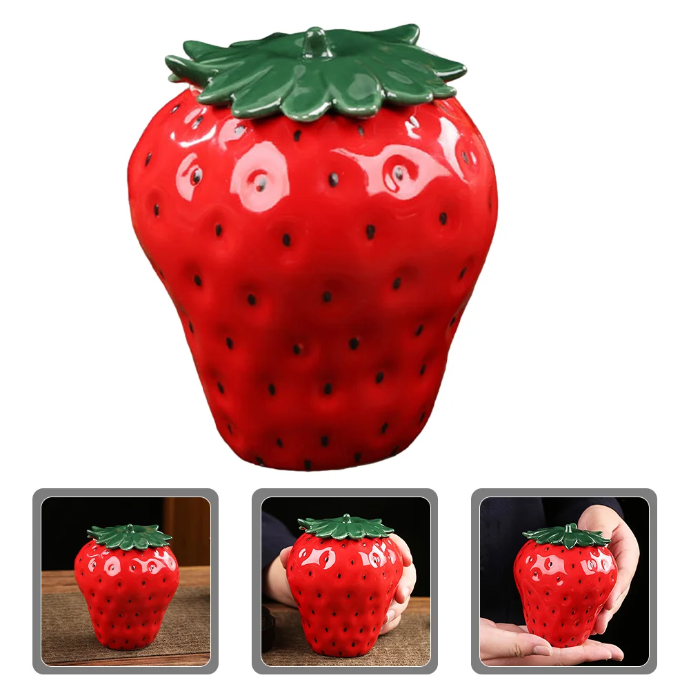 

Strawberry Canister Ceramic Jars Cookie Jar Container Vase Tea Canister Seasoning Jar Sugar Bowl Lid Kitchen Storage Red