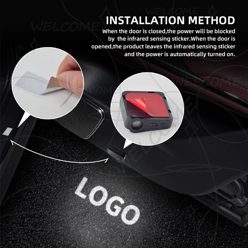 LED Auto Door Welcome Light Interior Decoration Accessories for Cars, Pack of 1 or 2 Pieces