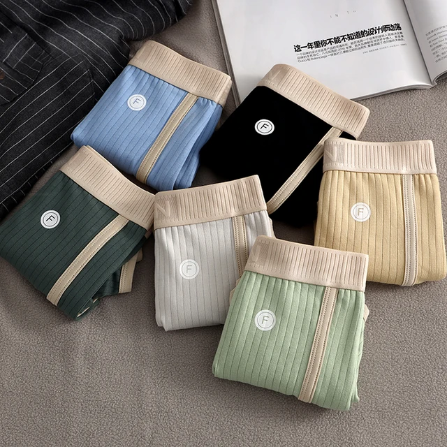 3 unids/lote nuevo Boxer ropa interior para hombre Boxershort transpirable de algodón a rayas Boxers para hombre pantalones de cuatro esquinas de cintura media de talla grande 4