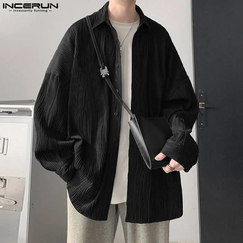 

S-5XL Men's Long Sleeve Button Up Shirts Collared Loose Texture Tops
