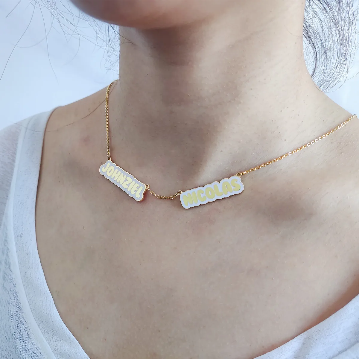 DUOYING Custom Double Name Necklace With Enamel Personalized 2 Name Pendant Choker Necklace Stainless Steel Jewelry For Women