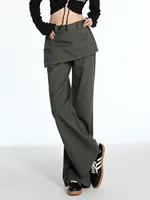 ZHISILAO Fake 2 Pics Casual Cargo Pants Women Vintage Patchwork High Waist Flare Straight Trousers 2024 - Image 2