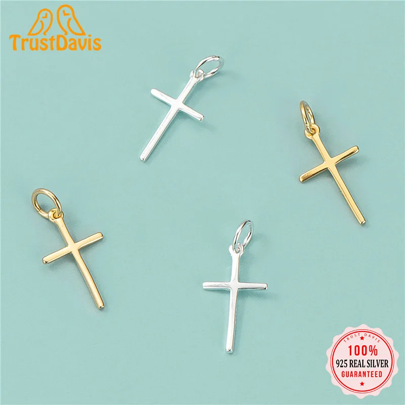 

TrustDavis Real 925 Sterling Silver Fashion Faith Cross Charm Pendant Handmade DIY Accessories Fine Jewelry Wholesale HY421
