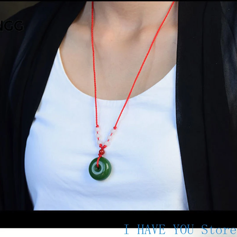 Natural Multicolor Jade Doughnut Pendant Necklace Fashion Accessories Charm Jewellery Carved Amulet Gifts for Women Men Jade