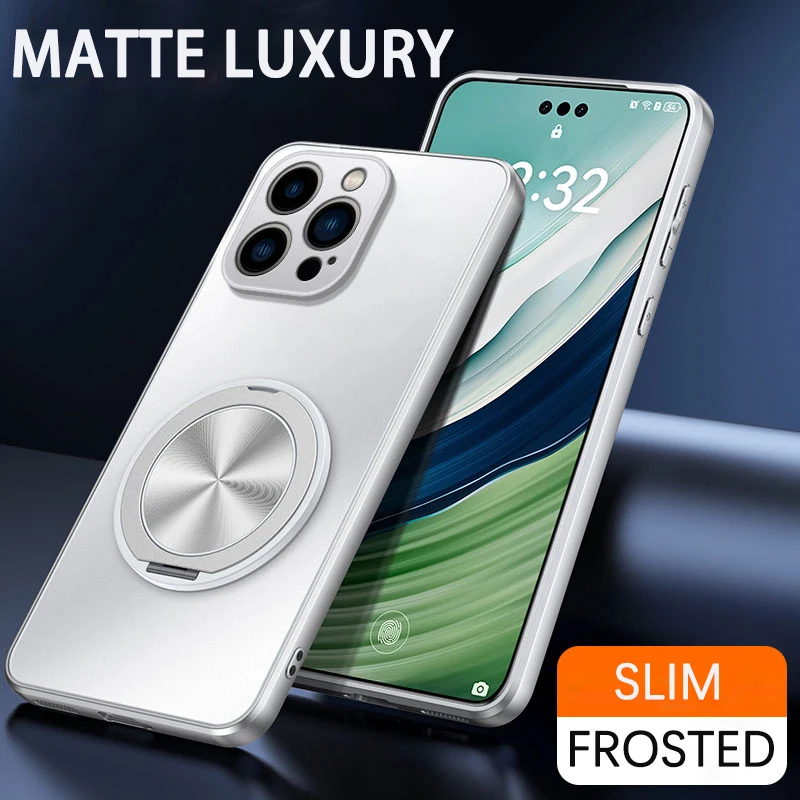 ตัวเลือกสินค้า เคสแข็งด้านสำหรับ iPhone 17/16/15/14/13/12/11 Pro Max Plus Mini พร้อมขาตั้งและแหวนแม่เหล็ก