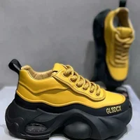 Men's Fashionable Sporty Casual Thick Bottom Leather Surface Shoes Anti-slip Wear-resistant Breathable Grid Lined Summer Autumn