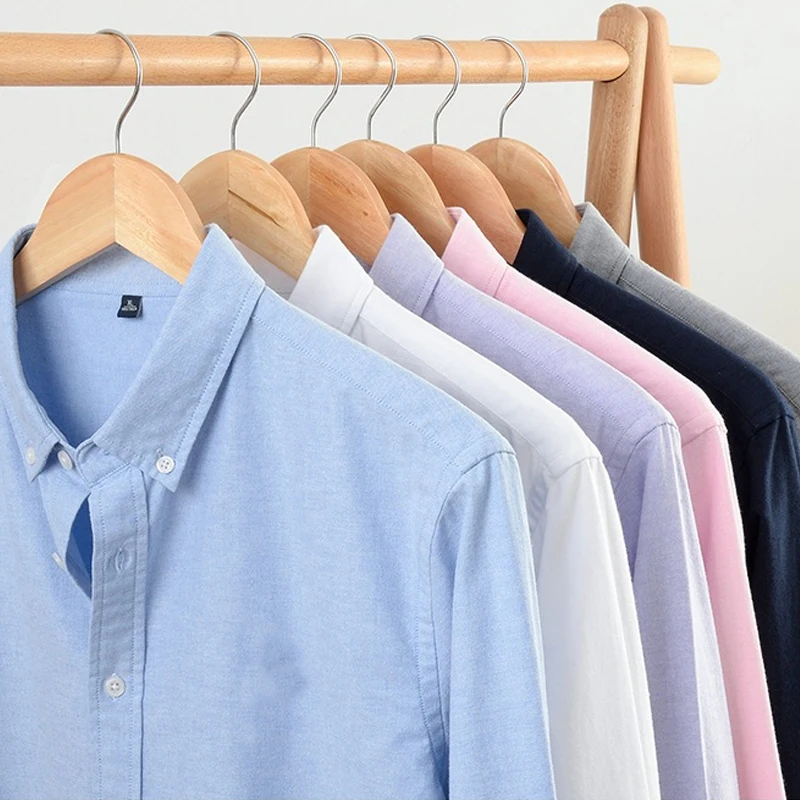 Solid Spring and Autumn Oxford Cotton Men's Long Sleeve Shirt White Fashion Business Casual Stripes Slim Fit and Non iron