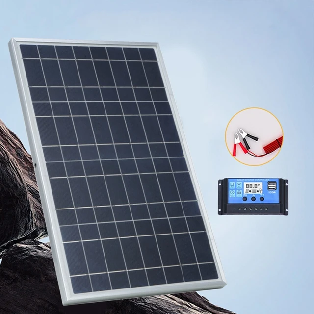 12V Solar Panel Kit Complete 30W Power Portable Outdoor Rechargeable Solar Cell Generator For Home 5