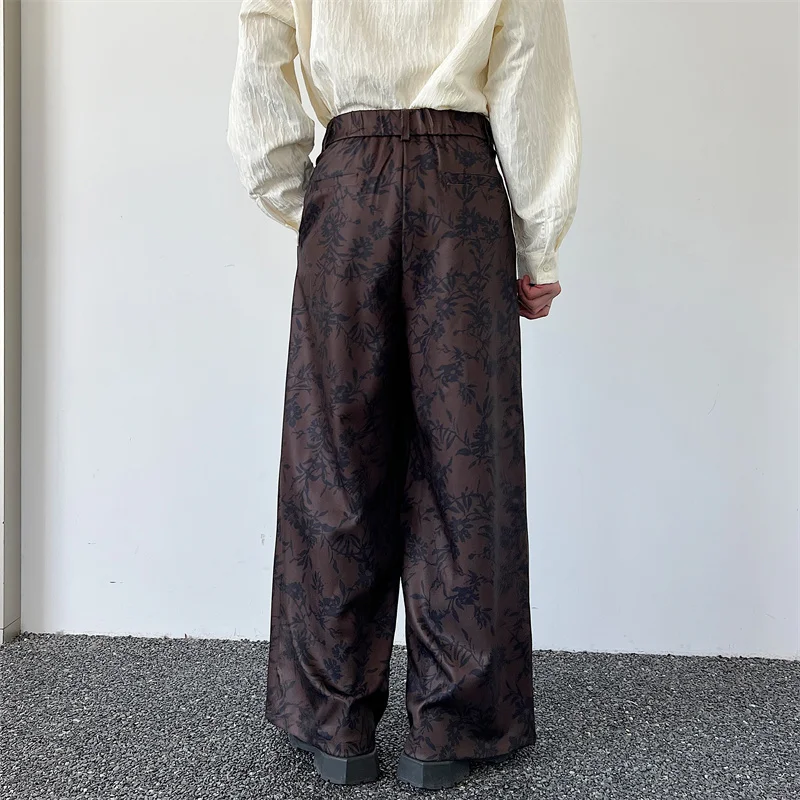 Men Print Pants High Waist Draped Joggers Loose Streetwear Pockets Wide Leg Trousers Men Vintage Casual Male Pants