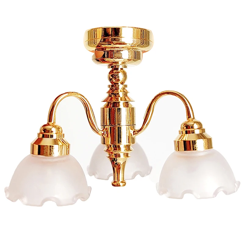Puppenhaus-Zubehör 1:12 Puppenhaus Miniatur LED Goldene Deckenlampe Kronleuchter Heimbeleuchtung Modell Möbel Dekor Spielzeug – Detail 8