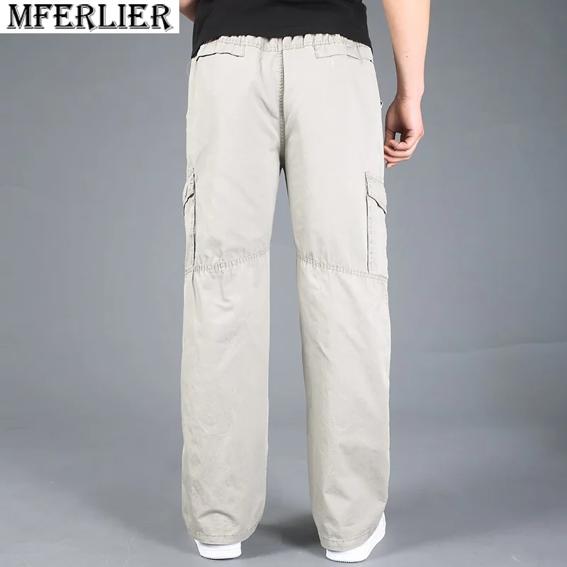 Plus Size 8XL 140kg Spring Men Cargo Pants Cotton Pockets Zipper Outdoor Casual Straight Pants