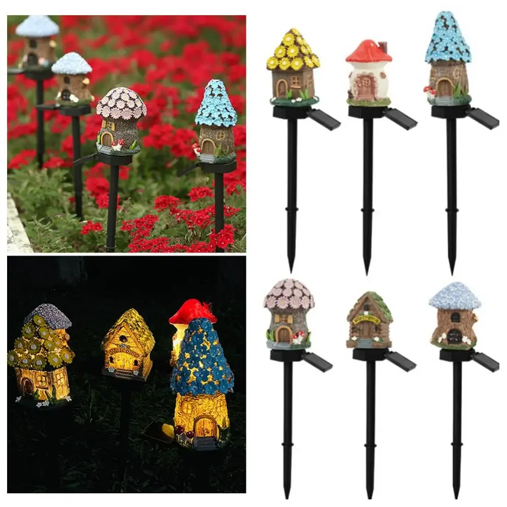 Solar Lights Solar Fairy Lights Garden Light Solar Decoration Light Resin Craft Miniature Fairy Mushroom House Solar Powered Garden Yard Outdoor Decor Lamps Christmas Lamp
