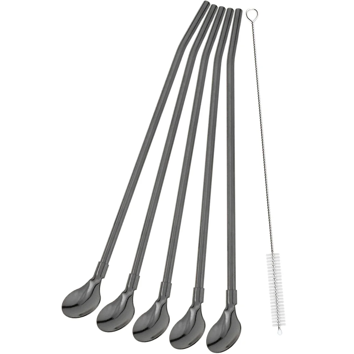 Premium Reusable 2-in-1 Metal Straw and Spoon Set - Stainless Steel with Cleaning Brush (5 Pieces)