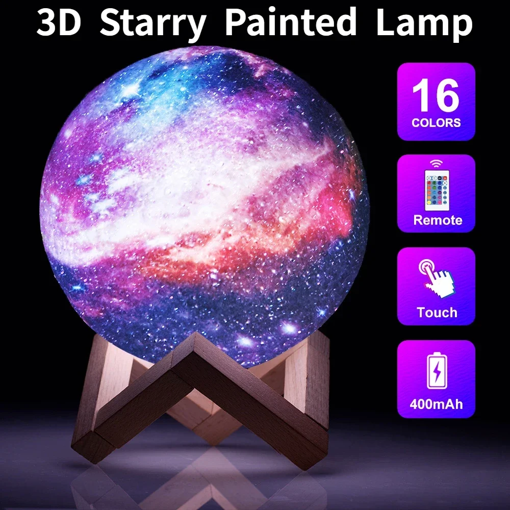 3D LED Night Light Print Moon Lamp Starry Night Lamp with Stand Battery Powered Ball Lights Bedroom Decor Kids Gift