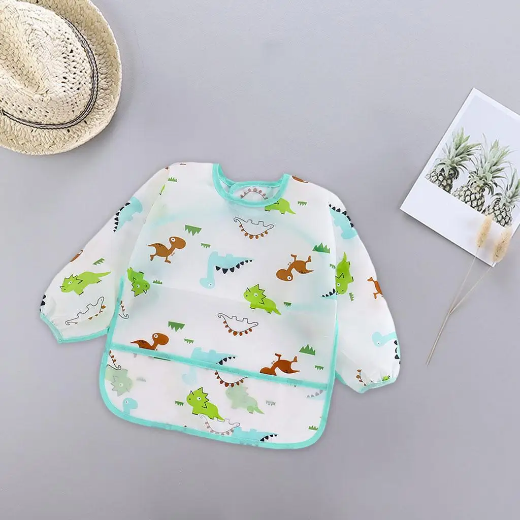 Baby Feeding Bib Wipe Clean Waterproof Long Sleeve Feeding Smock Lunch Apron for Baby Girls Height 0cm