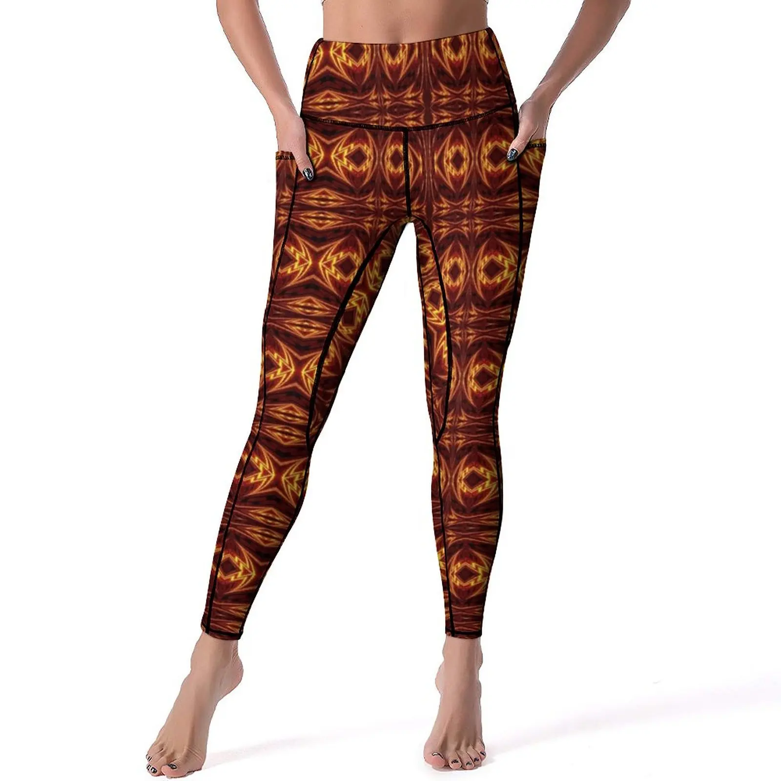

Sun And Fire Yoga Pants Female Abstract Golden Print Leggings High Waist Breathable Yoga Legging Elastic Fitness Sports Tights