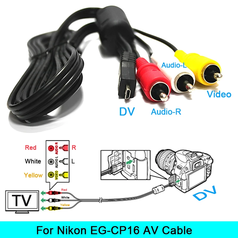 Nikon EG-CP16 AV 케이블(D5300 D3200 L840 P530 AW110 S9300 B500용) ? 3RCA 사진 재생 및 HD 비디오 출력을 위해 TV에 연결