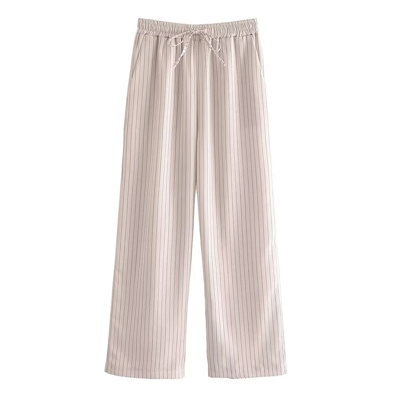 

2023 Women's Summer New Elastic Waist Fashion All-match Loose Striped High Waist Straight Wide Leg Pants Trousers