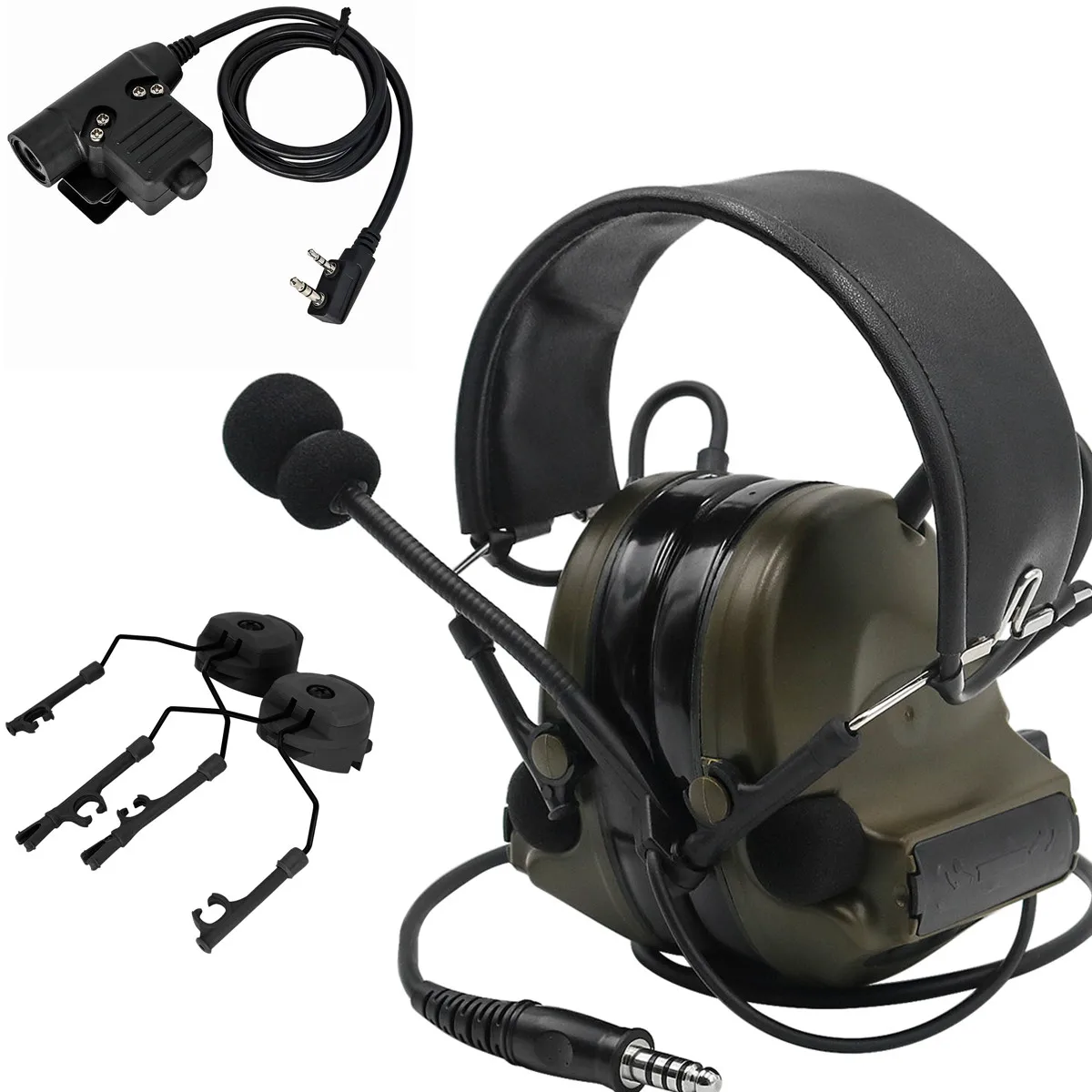

COMTAC II Tactical Headset Electronic Earmuffs Hearing Protection Airsoft Shooting Headset & ARC Rail Adapter & Tactical U94 Ptt