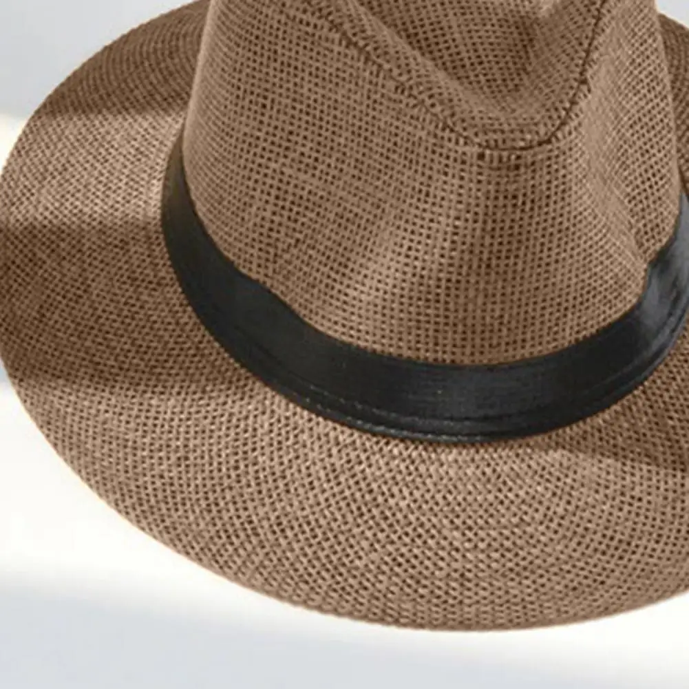 Venda imperdível chapéu de palha dobrável estilo panamá, aba plana, anti-UV, protetor solar, chapéu de praia, aba grande, chapéu masculino jazz, 58 cm_voghion.com