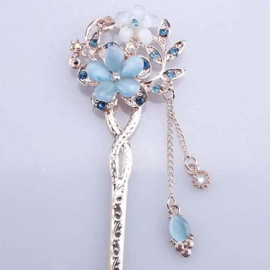 1 Pcs Fancy Colorful Flower Hollow Clip Hair Accessories Women Fashion Rhinestone Hairpin Headwear Clips Indian Jewelry