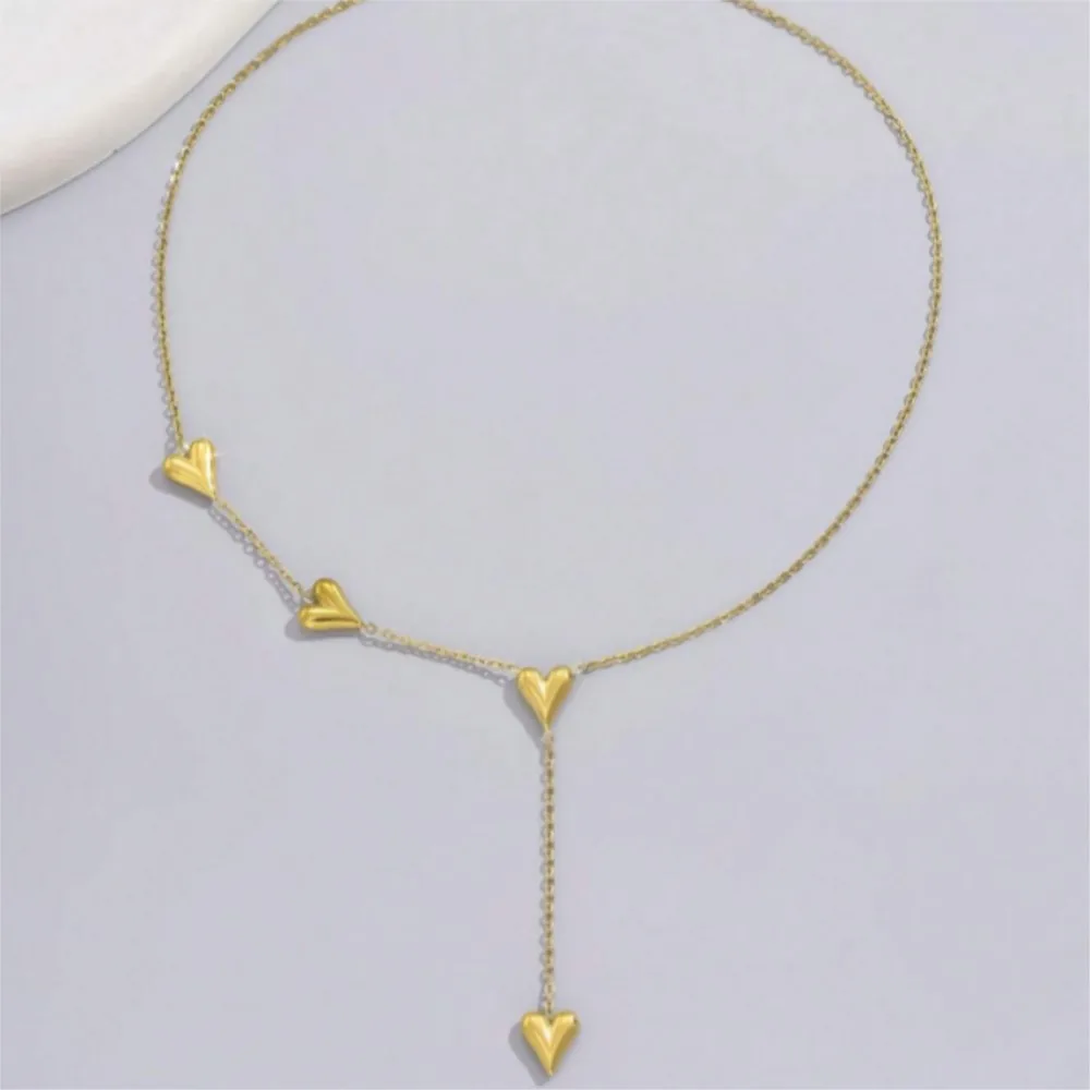 Minimalist 18k Gold Plated 3D Heart Shape Stainless Steel Necklace for Women Vintage Chain Party Jewelry Gifts