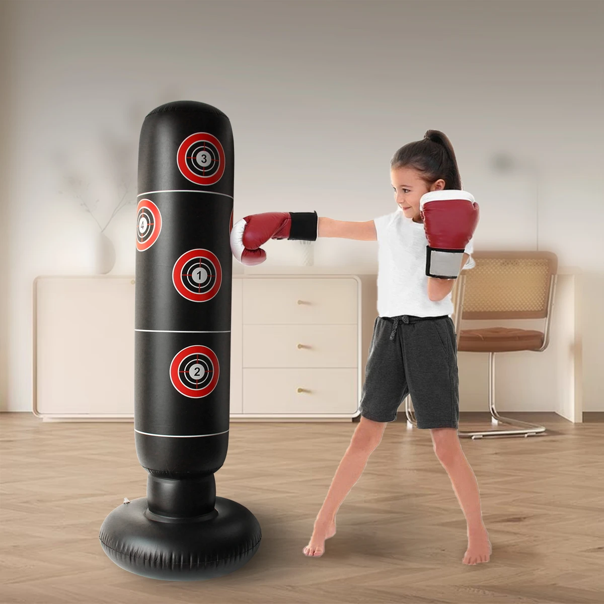 Standing PVC Punching Bag for Adults, Inflatable 160cm Kick Boxing Bag, Kids Punch Bag for Kickboxing, Sandbag for Boys & Girls 3
