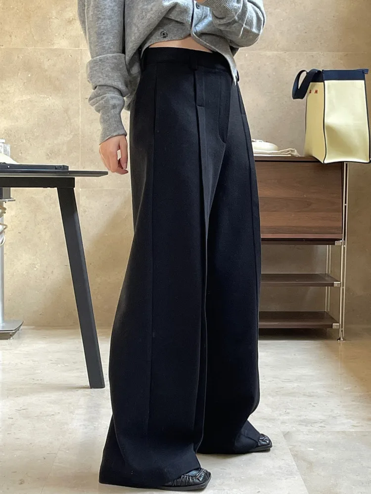 [LANMREM] 2025 Winter New Black Pants Women Spliced High Waist Pleated Wide Leg Trousers Minimalism Female Clothing 26D6954 5
