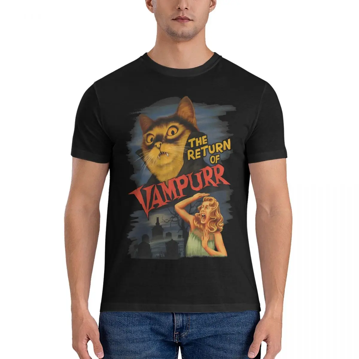 

Men's Cat T Shirts The Return Of Vampur Pure Cotton Clothing Funny Short Sleeve O Neck Tee Shirt New Arrival T-Shirt
