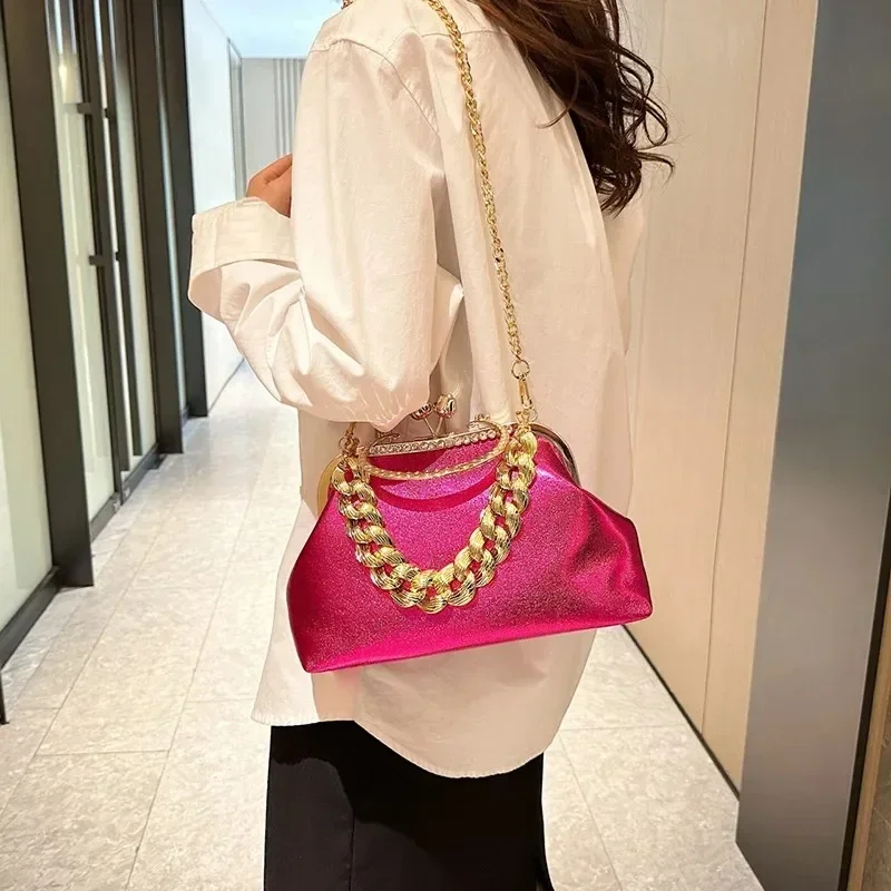 2024 Luxury Women Gold Green Chain Messenger Bags PU Leather