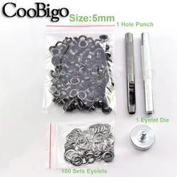 Black Metal Grommet Tool Kit for DIY Crafting and Accessories (Dia. 5mm)
