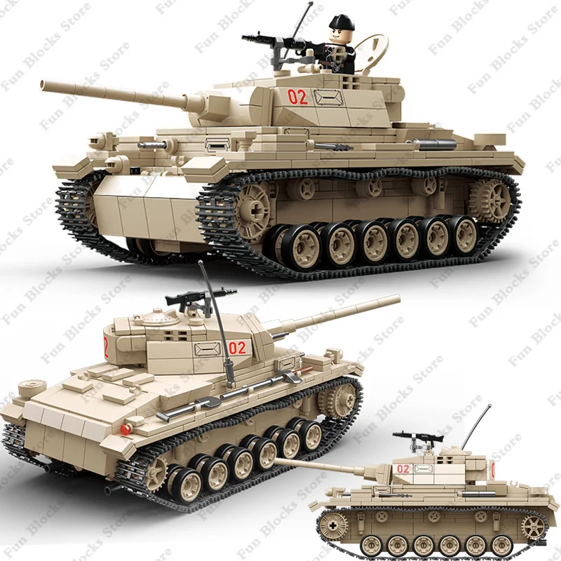 

2024 World War 2 Army Military Soldiers Panzerkampfwagen III Ausf L Tanks Model Building Blocks WW2 Bricks Kids Boys Toys Gifts