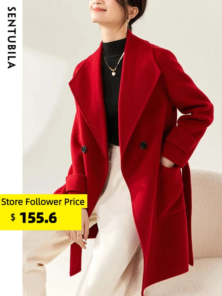 Autumn and Winter Double-Sided Wool Coat Women's Short Lapel Long Sleeve Woolen  Coat Woolen Coat : : Clothing, Shoes & Accessories