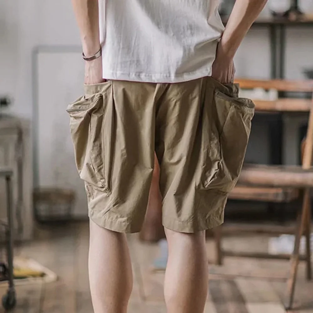 Summer Cargo Pants Men's Vintage Belt Design Safari Style Shorts Fashion Casual Baggy Pocket Zipper Sports Knee Length Trousers