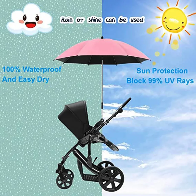 Baby Stroller Umbrella UV Protection Baby Stroller Umbrella With Clamp Universal Sunscree Rainproof Stroller Cover Umbrella Baby Accessories