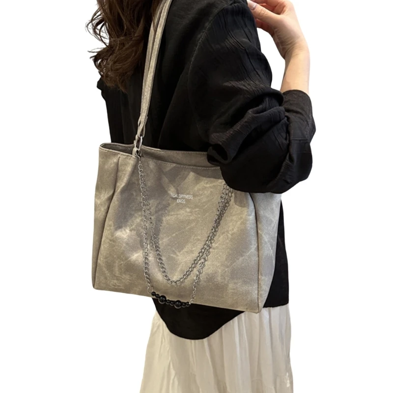 Simple and Practical PU Leather Chain Handbag with Large Capacity Shoulder Bag Chain Strap Suitable for Various Occasion E74B