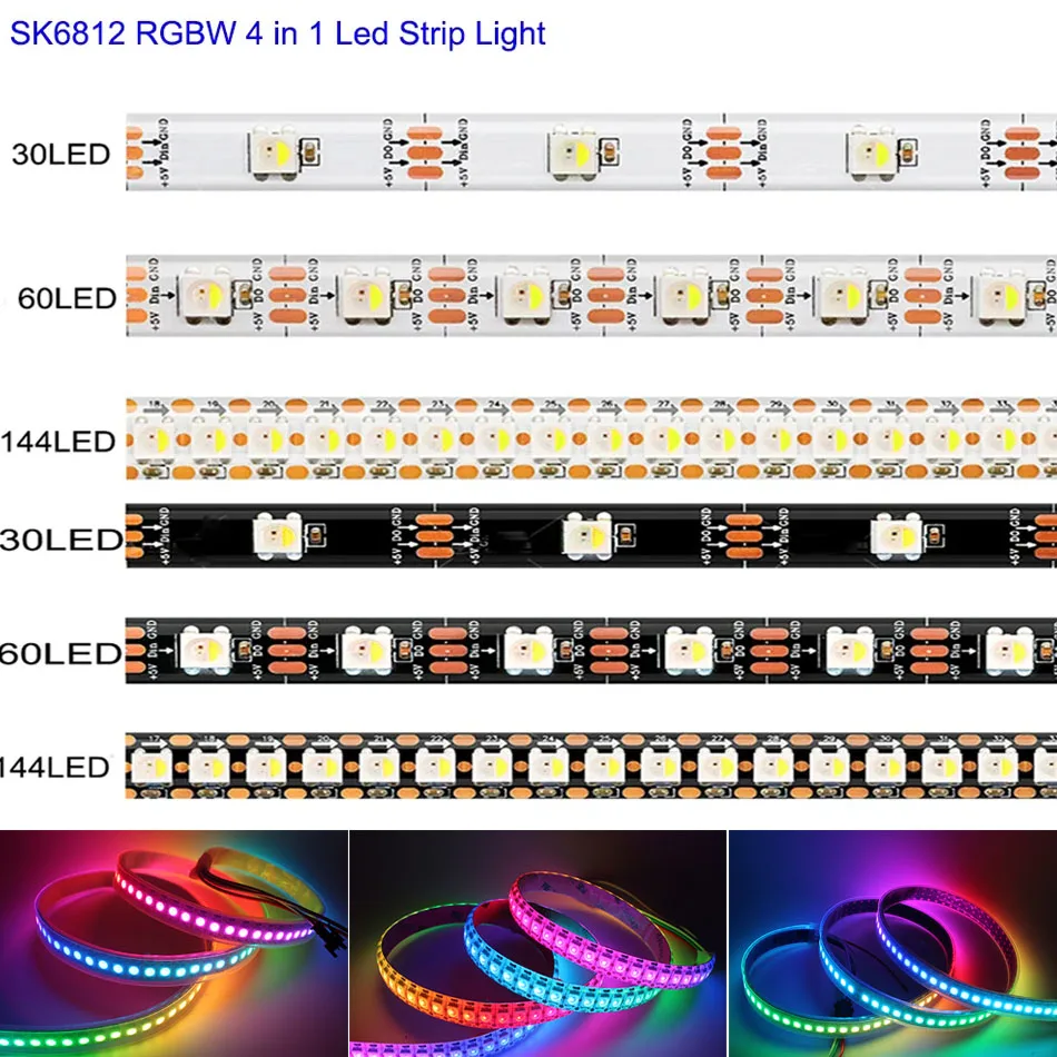 

SK6812 RGBW Led Strip Light DC5V 4 in 1 Chip Similar WS2812B 30 60 144 LEDs/m Individual Addressable RGBWW Led Tape Lights