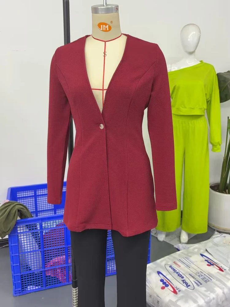 Women Solid Color Notched Long Sleeve Blazer Workwear Business Coat