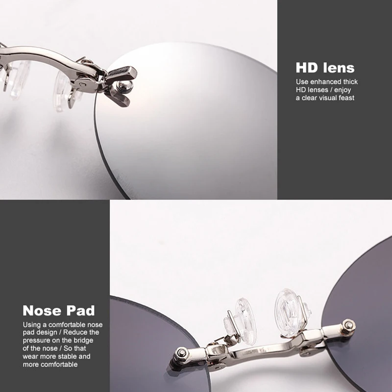 Personalized Comfortable Portable Frameless Pince Nose Retro Round Clip Sunglasses HD Ultra Light Glasses 1PC retro round sunglasses vintage sunglasses